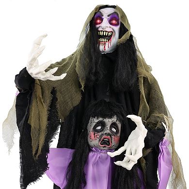 Haunted Hill Lifesize Animatronic Vampire Lady with Baby with Lights and Sound, Indoor/Covered Outdoor Halloween Decoration