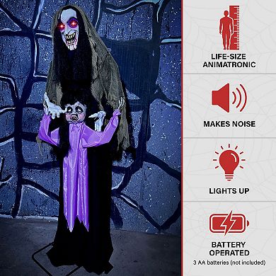 Haunted Hill Lifesize Animatronic Vampire Lady with Baby with Lights and Sound, Indoor/Covered Outdoor Halloween Decoration