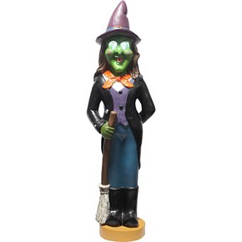 Haunted Hill 4-Ft. Scary Witch Holding a Broom Prelit LED Resin, Indoor or Covered Outdoor Halloween Decoration, Plug-In