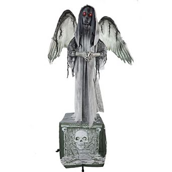 Haunted Hill Lifesize Animatronic Haunted Angel Statue with Lights and Sound, Indoor/Covered Outdoor Halloween Decoration