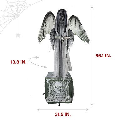 Haunted Hill Lifesize Animatronic Haunted Angel Statue with Lights and Sound, Indoor/Covered Outdoor Halloween Decoration