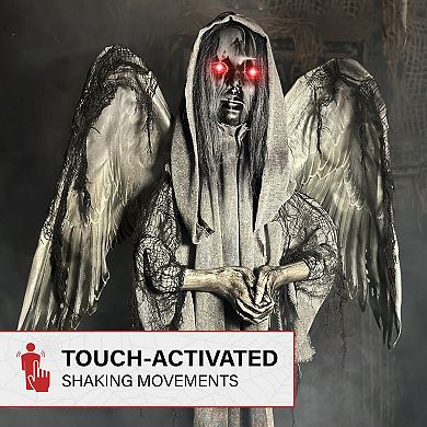 Haunted Hill Lifesize Animatronic Haunted Angel Statue with Lights and Sound, Indoor/Covered Outdoor Halloween Decoration