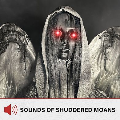 Haunted Hill Lifesize Animatronic Haunted Angel Statue with Lights and Sound, Indoor/Covered Outdoor Halloween Decoration