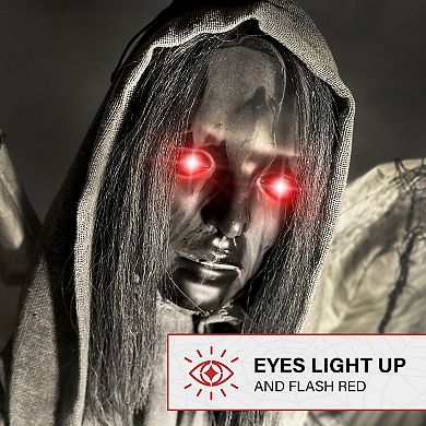 Haunted Hill Lifesize Animatronic Haunted Angel Statue with Lights and Sound, Indoor/Covered Outdoor Halloween Decoration