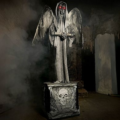 Haunted Hill Lifesize Animatronic Haunted Angel Statue with Lights and Sound, Indoor/Covered Outdoor Halloween Decoration