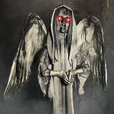 Haunted Hill Lifesize Animatronic Haunted Angel Statue with Lights and Sound, Indoor/Covered Outdoor Halloween Decoration