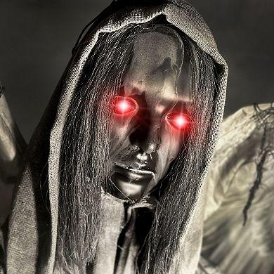 Haunted Hill Lifesize Animatronic Haunted Angel Statue with Lights and Sound, Indoor/Covered Outdoor Halloween Decoration