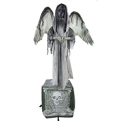 Haunted Hill Lifesize Animatronic Haunted Angel Statue with Lights and Sound, Indoor/Covered Outdoor Halloween Decoration