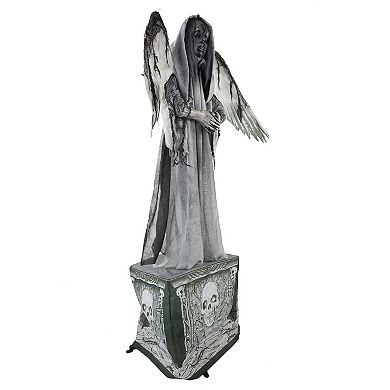 Haunted Hill Lifesize Animatronic Haunted Angel Statue with Lights and Sound, Indoor/Covered Outdoor Halloween Decoration