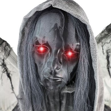 Haunted Hill Lifesize Animatronic Haunted Angel Statue with Lights and Sound, Indoor/Covered Outdoor Halloween Decoration