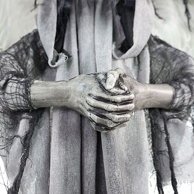 Haunted Hill Lifesize Animatronic Haunted Angel Statue with Lights and Sound, Indoor/Covered Outdoor Halloween Decoration