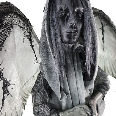 Haunted Hill Lifesize Animatronic Haunted Angel Statue with Lights and Sound, Indoor/Covered Outdoor Halloween Decoration
