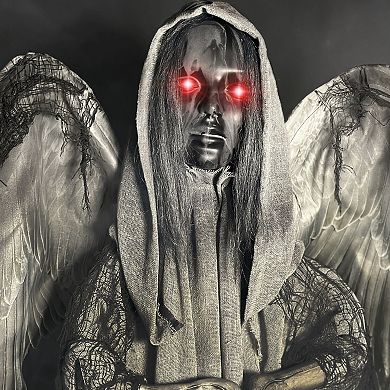 Haunted Hill Lifesize Animatronic Haunted Angel Statue with Lights and Sound, Indoor/Covered Outdoor Halloween Decoration