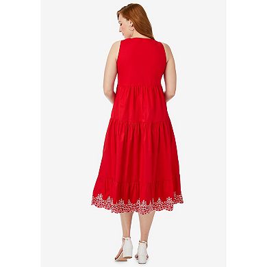 Jessica London Women's Plus Size Sleeveless Eyelet Poplin Dress