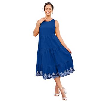 Jessica London Women's Plus Size Sleeveless Eyelet Poplin Dress