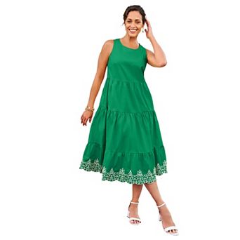 Jessica London Women's Plus Size Sleeveless Eyelet Poplin Dress