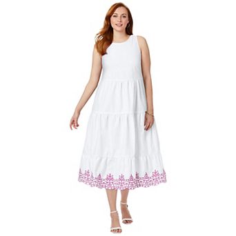 Jessica London Women's Plus Size Sleeveless Eyelet Poplin Dress