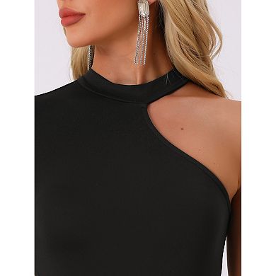 Women's Cutout Side Bodycon Halter Stretchy One Sleeve High Split Long Dress