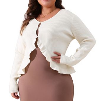 Plus Size Cardigans For Women Long Sleeve Knit Sweater Open Front Button Outerwear