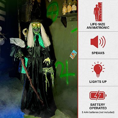 Haunted Hill Lifesize Witch Prop with Lights and Sound, Indoor/Covered Outdoor Halloween Decoration