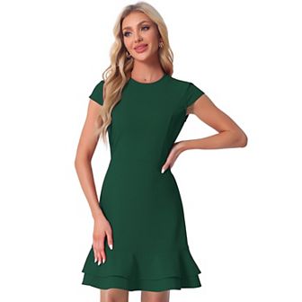 Women's Cap Sleeves Round Neck Tiered Ruffled Hem Midi Dress