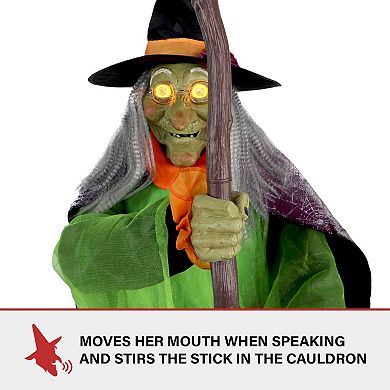 Haunted Hill 6-Ft. Tall Motion-Activated Cauldron Witch, Premium Talking Halloween Animatronic, Plug-In