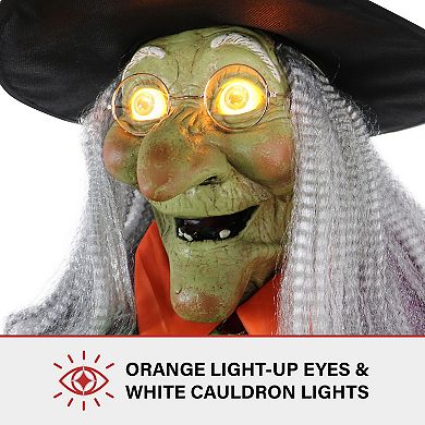 Haunted Hill 6-Ft. Tall Motion-Activated Cauldron Witch, Premium Talking Halloween Animatronic, Plug-In