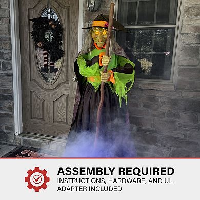 Haunted Hill 6-Ft. Tall Motion-Activated Cauldron Witch, Premium Talking Halloween Animatronic, Plug-In