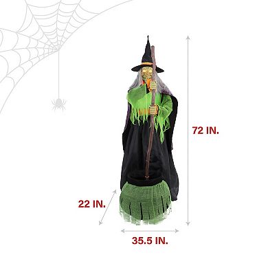 Haunted Hill 6-Ft. Tall Motion-Activated Cauldron Witch, Premium Talking Halloween Animatronic, Plug-In