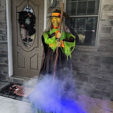 Haunted Hill 6-Ft. Tall Motion-Activated Cauldron Witch, Premium Talking Halloween Animatronic, Plug-In