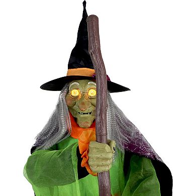 Haunted Hill 6-Ft. Tall Motion-Activated Cauldron Witch, Premium Talking Halloween Animatronic, Plug-In
