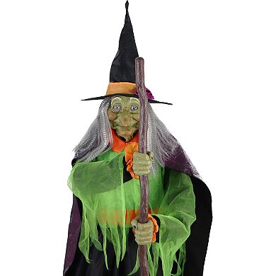 Haunted Hill 6-Ft. Tall Motion-Activated Cauldron Witch, Premium Talking Halloween Animatronic, Plug-In