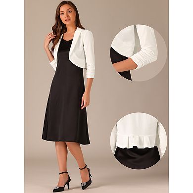 Long Sleeve Velvet Shrug For Women's Open Front Cropped Cardigan Top