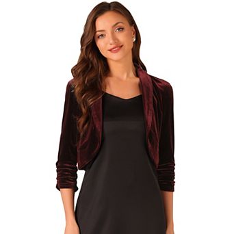 Long Sleeve Velvet Shrug For Women's Open Front Cropped Cardigan Top