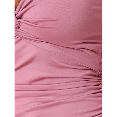 WNEEDU Women's Summer Casual Dress V Neck Spaghetti Strap Split Loose