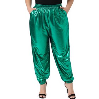 Women's Plus Size Joggers Pants Metallic High Waist Elastic Cuff Trousers Sweatpants