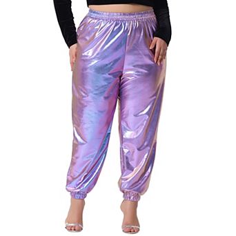 Women's Plus Size Joggers Pants Metallic High Waist Elastic Cuff Trousers Sweatpants