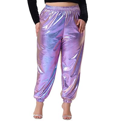 Women's Plus Size Joggers Pants Metallic High Waist Elastic Cuff