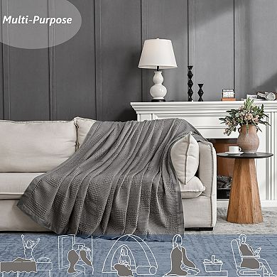 100% Cotton Waffle Weave Blankets, Lightweight and Breathable Soft