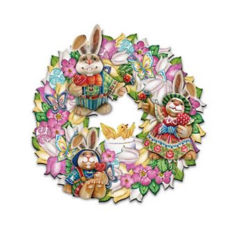 Easter Family Holiday 24-Inch Handcrafted Wooden Door Wreath by G. Debrekht - Spring Decor