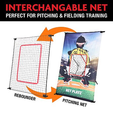 Net Playz Junior Baseball / Softball Trainer Combo Pitchback Rebounder Net & Pitching Target Panel with Carry Bag