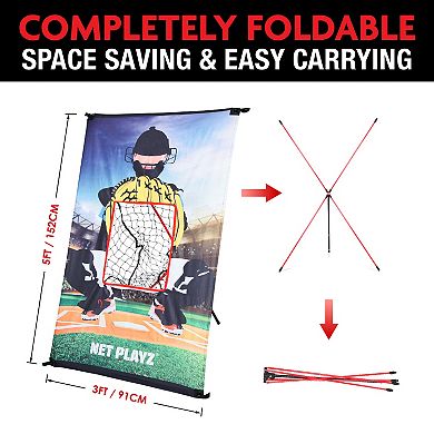 Net Playz Junior Baseball / Softball Trainer Combo Pitchback Rebounder Net & Pitching Target Panel with Carry Bag