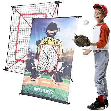 Net Playz Junior Baseball / Softball Trainer Combo Pitchback Rebounder Net & Pitching Target Panel with Carry Bag