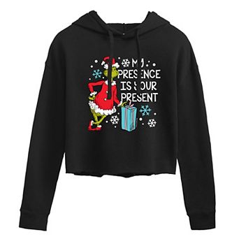 Juniors' Dr. Seuss Grinch My Presence Cropped Hoodie