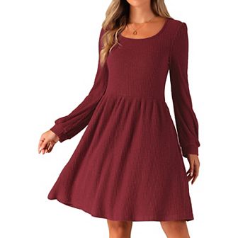 Sweater Dress For Women's Scoop Neck Pockets Stretchy Long Sleeve Knit Dresses