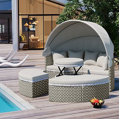 Merax Round Outdoor Sectional Sofa Daybed Set
