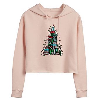 Juniors' Book Christmas Tree Cropped Hoodie