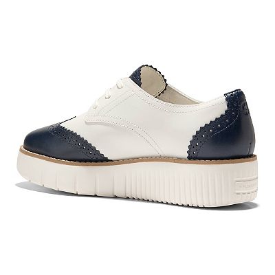 Cole Haan White and Blue Two-Tone Oxfords Cole Haan Zerogrand Wing Ox Closed Hole II Optic White  main image 3