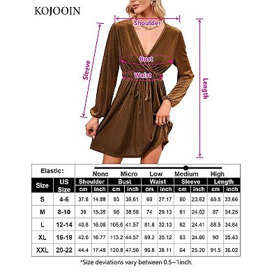 Women's Velvet Dress Wrap V Neck Pleated Waist Long Sleeve Casual Party Skater Dresses