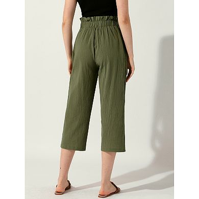 Women's Cotton Linen Pants Elastic Waist Lightweight Buttons Casual Trousers